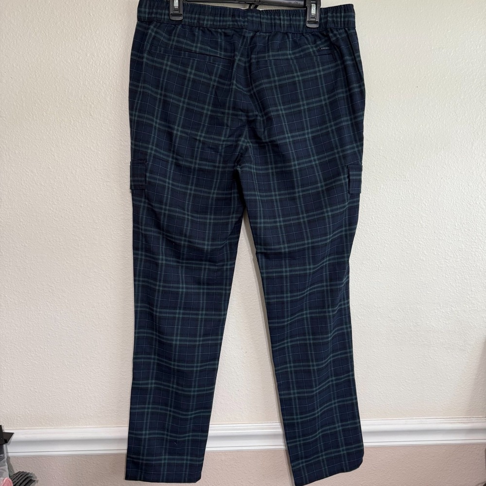 PacSun Cargo Pants Men's Large Navy Green Plaid Drawstring Waist Pockets Classic - Picture 4 of 10